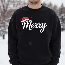 Camiseta Bold Black Merry Christmas Santa Hat