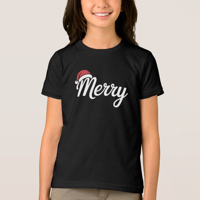 Camiseta Bold Black Merry Christmas Santa Hat (Frente)