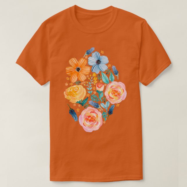 Camiseta Bold Blooms em chá escuro (Frente do Design)