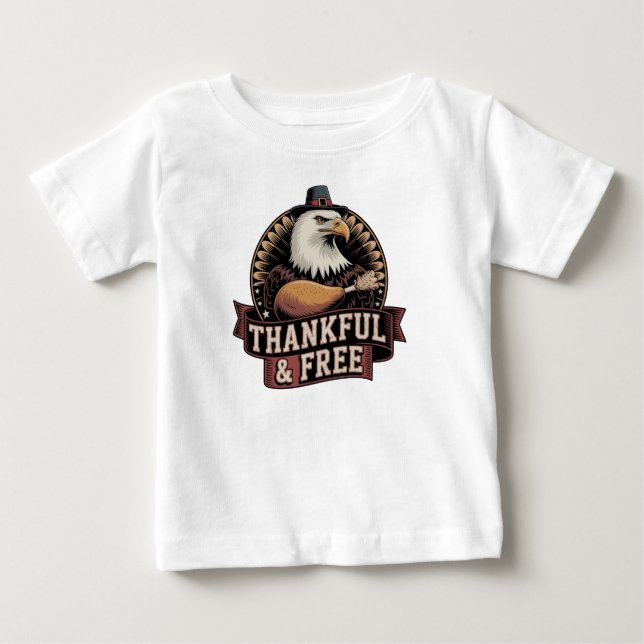 Camiseta Bold Eagle Head Thankful & Free Vintage Graphic (Frente)