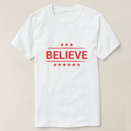 Camiseta Bold Red BELIEVE Estrelas Patrióticas Design