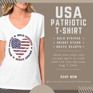 Camiseta Bold Stripes Bright Stars Corações Valentes Estado