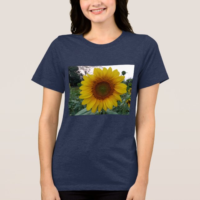 Camiseta Bold Sunflower em estilo tri-blend navy c (Frente)