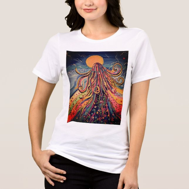 Camiseta Bold Wandering Girl Moderna Adventure Art (Frente)
