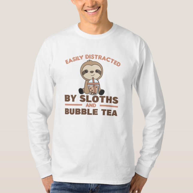 Camiseta Bolha Chá Sloth Chocolate Curioso Animais Boba (Frente)