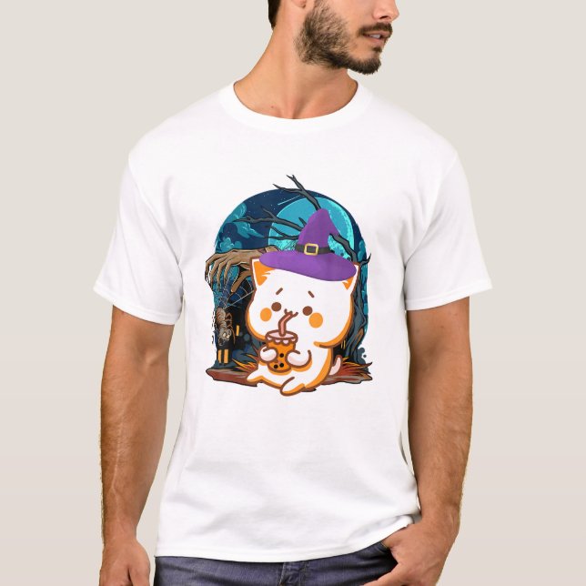 Camiseta bolha de chá de boneca de gato (Frente)