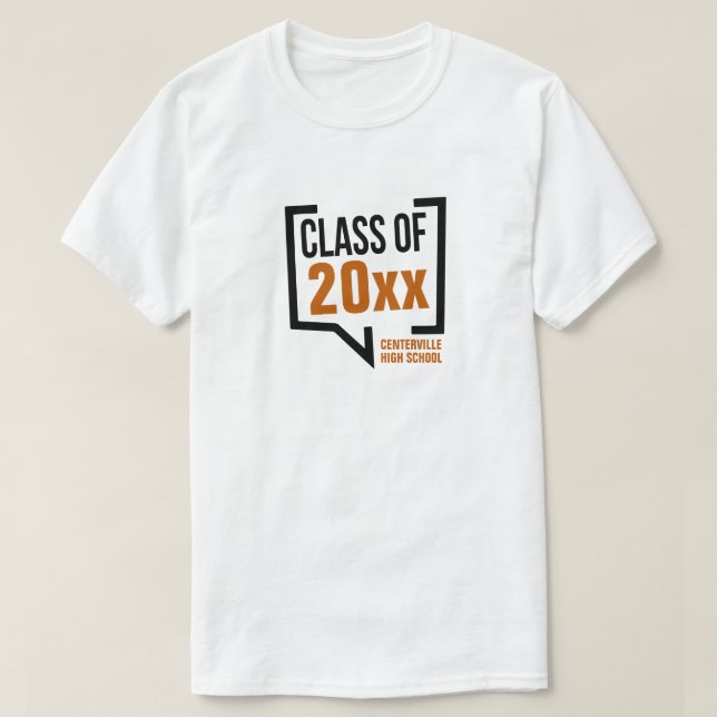 Camiseta Bolha de Discurso Ano-Ano da Classe Laranja Queima (Frente do Design)