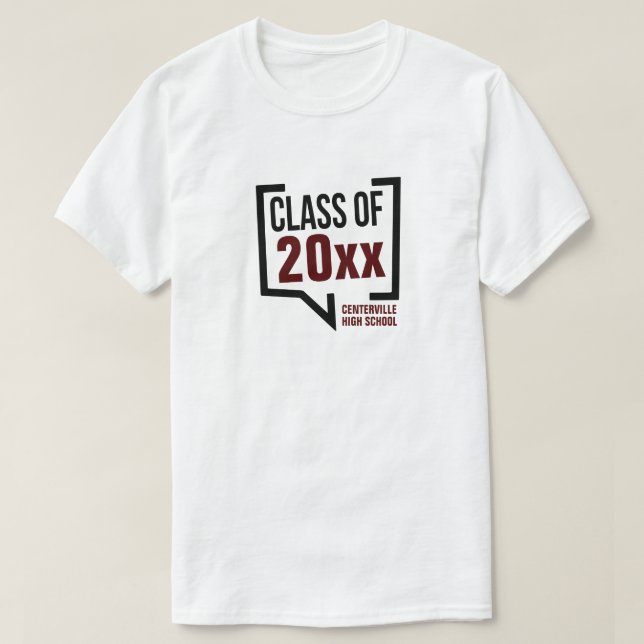 Camiseta Bolha de Discurso de Ano da Classe Maroon (Frente do Design)