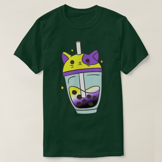 Camiseta Bolha de Gato Não Binária Tea Lover Kawaii LGBT Nã (Frente do Design)