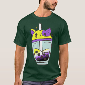 Camiseta Bolha de Gato Não Binária Tea Lover Kawaii LGBT Nã