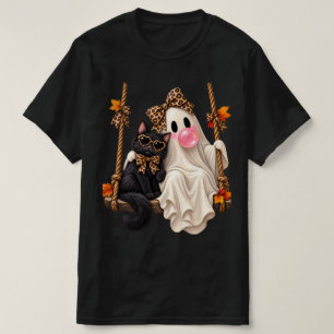 Camiseta Bolha Fantasma de Chiclete Gato Preto Leopardo Coq