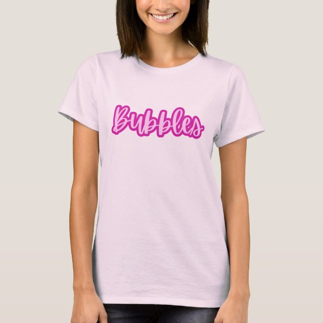 Camiseta Bolhas de texto rosa pálido feminino (Frente)