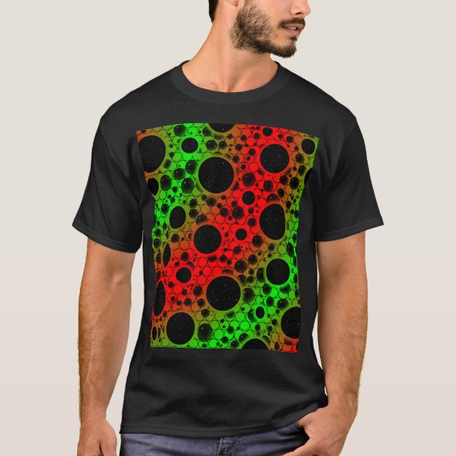 Camiseta Bolhas Espaciais - Vermelho/Verde (Frente)