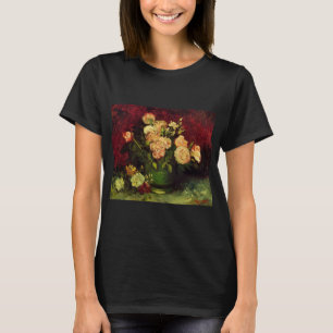 Camiseta Boliche com Peonies e Rosas de Vincent van Gogh