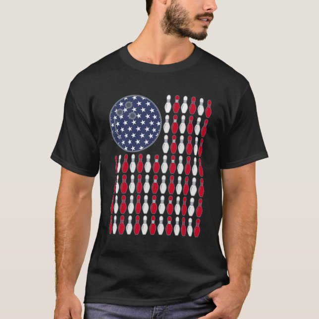 Camiseta Boliche De Bandeira Americana E Pino (Frente)