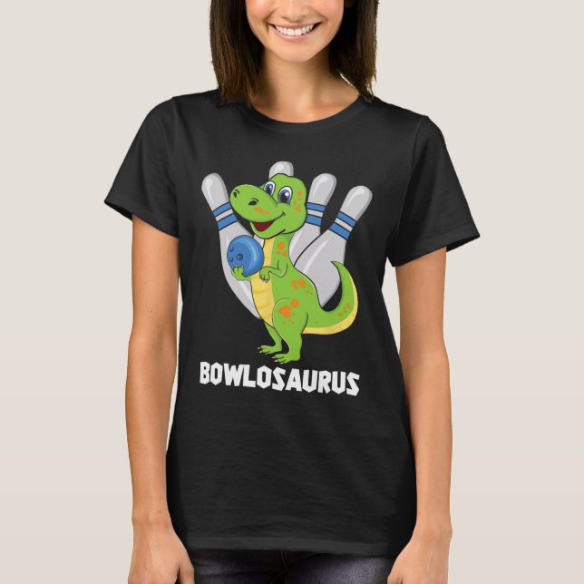 Camiseta Boliche Dinossaur T-rex Bowlosaurus Player Party K (Frente)