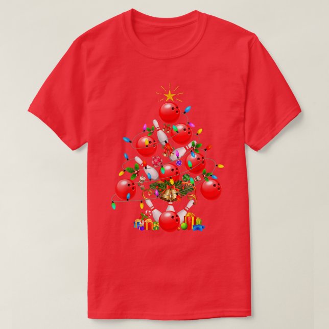 Camiseta Boliche Engraçada Árvore de Natal Sala de Natal (Frente do Design)