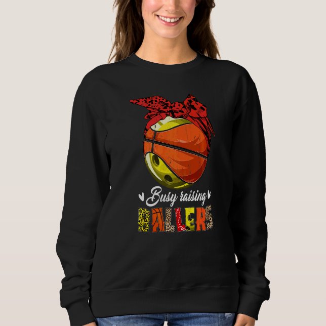 Camiseta Boliche Mamãe Basquete Mãe Ocupada Raising Ballers (Frente)