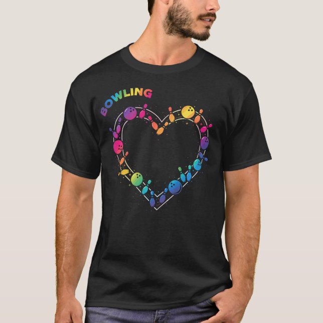 Camiseta Boliche Para Mulheres Boliche Retro Amor Arco-Íris (Frente)
