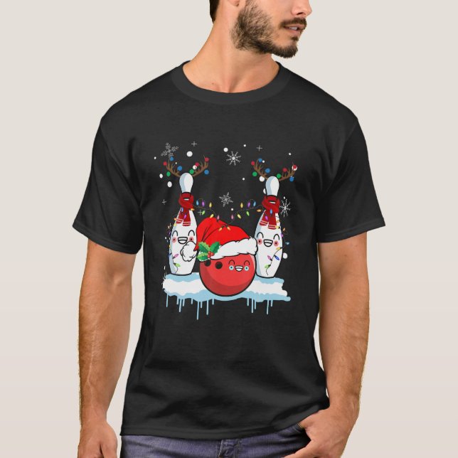 Camiseta Boliche Reindeer Santa Hat Boliche de Natal (Frente)