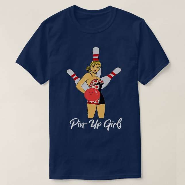 Camiseta Boliches Engraçadas da Equipe de Meninas PinUp (Frente do Design)