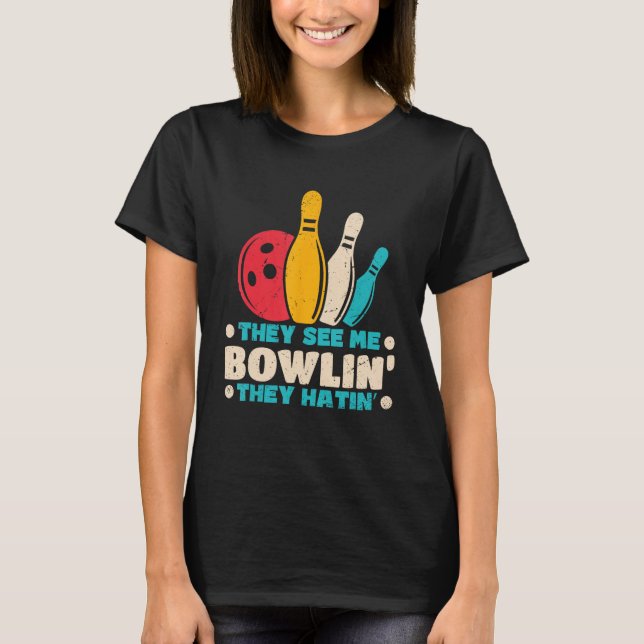 Camiseta Boliches engraçadas param o Gráfico de Mulheres e  (Frente)