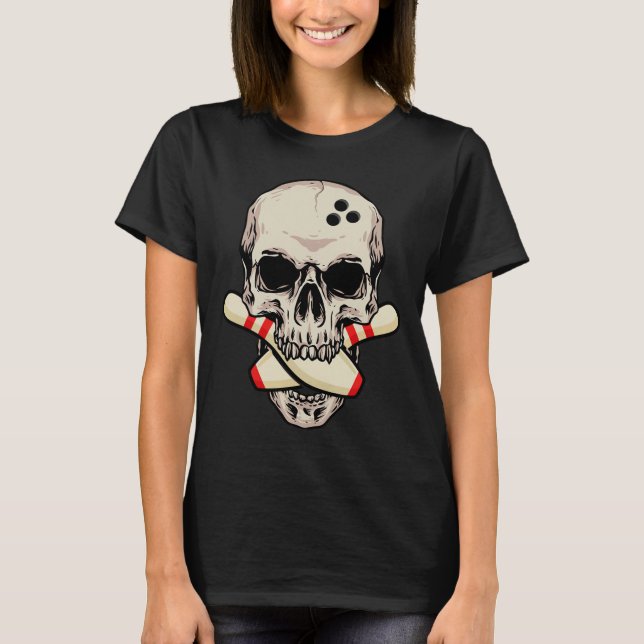 Camiseta Boliches Pilhas Retro Caveira Skeleton Cabeça Boli (Frente)