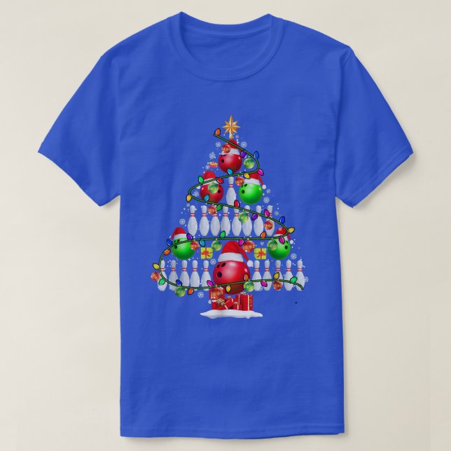 Camiseta Boliches Xmas Luzes Xmas Luzes Papais noeis Bola d (Frente do Design)