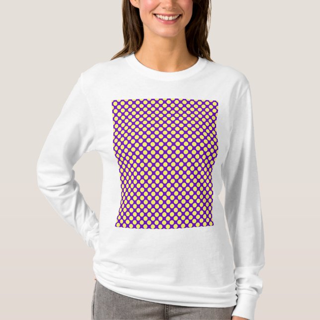 Camiseta Bolinhas Amarelas com Estilhaço de Fundo Roxo (Frente)