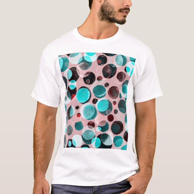Camiseta Bolinhas aquarela, padrão abstrato. (Frente)