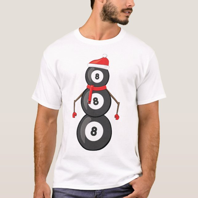 Camiseta Bolinhas de Bilhar Natalinas Engraçadas Homem de N (Frente)