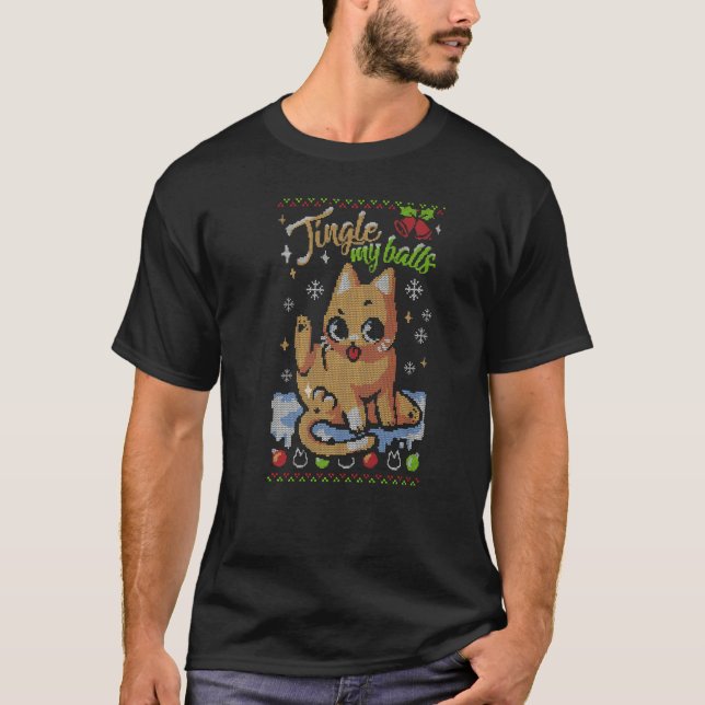 Camiseta Bolinhas de Natal Gatinho Fofo (Frente)