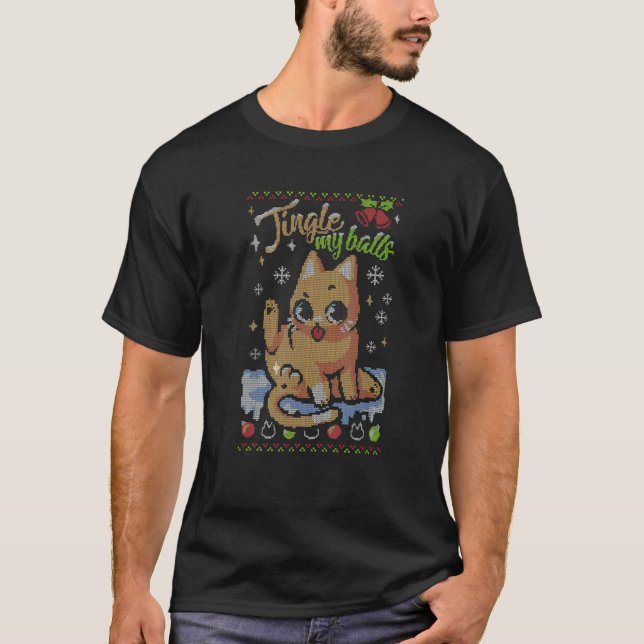 Camiseta Bolinhas Tilintantes de Natal Gatinho Fofo (Frente)