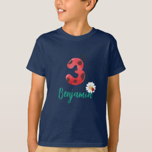 Camiseta Bolinhas vermelha-branca Nome do aniversário de 3