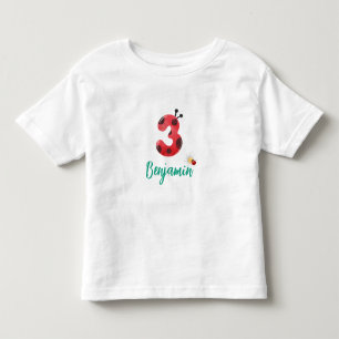 Camiseta Bolinhas vermelha-branca Nome do aniversário de 3