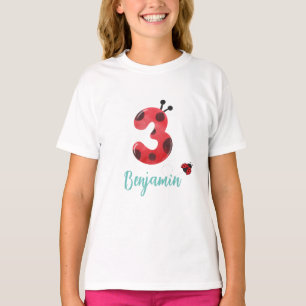Camiseta Bolinhas vermelha-branca Nome do aniversário de 3