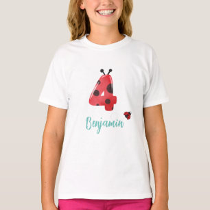 Camiseta Bolinhas vermelha e bonita Ladybug 4º Aniversário 
