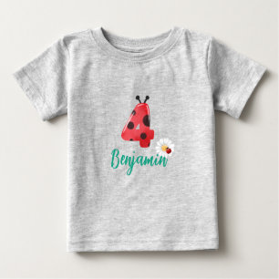 Camiseta Bolinhas vermelha e bonita Ladybug 4º Aniversário