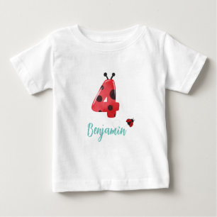 Camiseta Bolinhas vermelha e bonita Ladybug 4º Aniversário