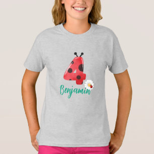 Camiseta Bolinhas vermelha e bonita Ladybug 4º Aniversário