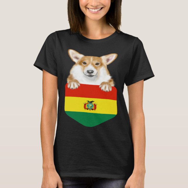 Camiseta Bolivia Flag Pembroke Welsh Corgi Dog In Pocket (Frente)