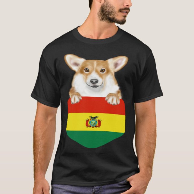 Camiseta Bolivia Flag Pembroke Welsh Corgi Dog In Pocket (Frente)