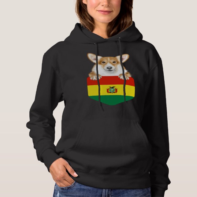 Camiseta Bolivia Flag Pembroke Welsh Corgi Dog In Pocket (Frente)
