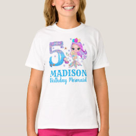 Camiseta Bolo de 5 anos da Sereia Personalizado para Menina
