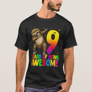 Camiseta Bolo de 9 Anos de Idade Sloth Dabbing 9º Aniversár