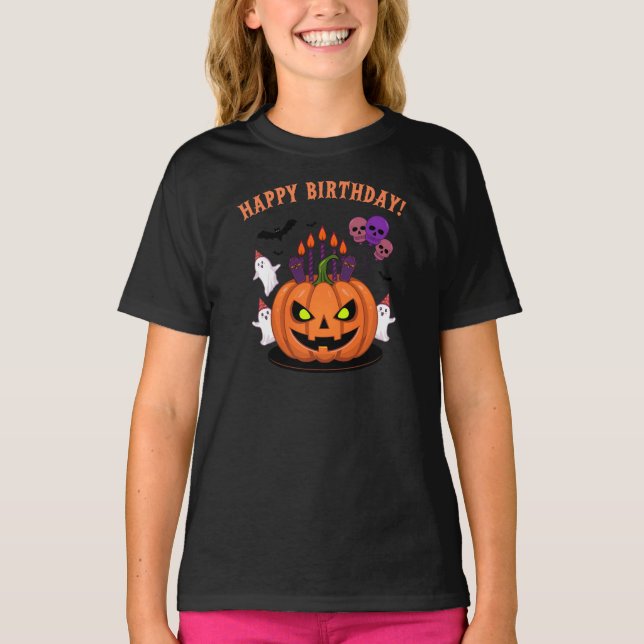 Camiseta Bolo de Abóbora e Fantasmas do Halloween B-day (Frente)