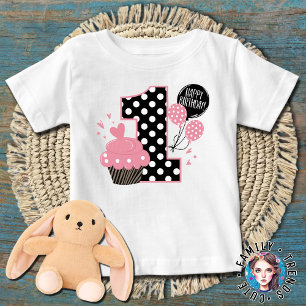 Camiseta Bolo de Aniversário de 1 Ano Rosa