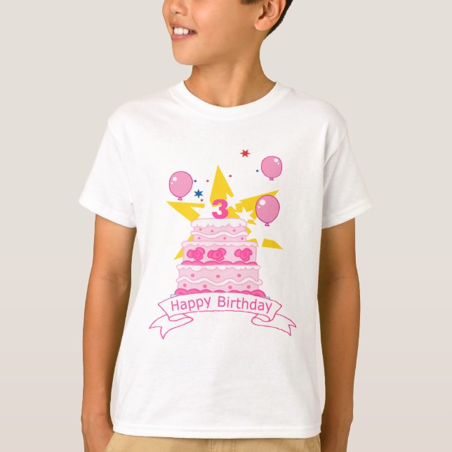 Camiseta Bolo de aniversário de 3 anos (Frente)