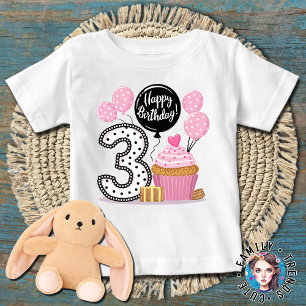 CAMISETA BOLO DE ANIVERSÁRIO DE 3 ANOS CUPCAKE