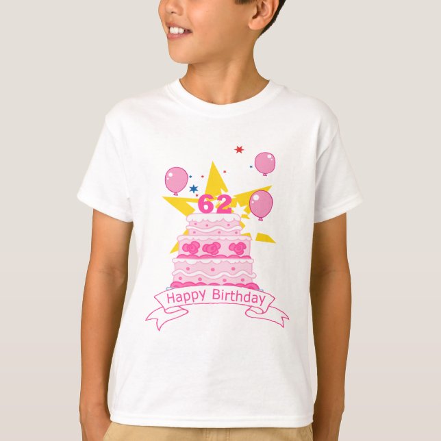 Camiseta Bolo de aniversário de 62 anos (Frente)